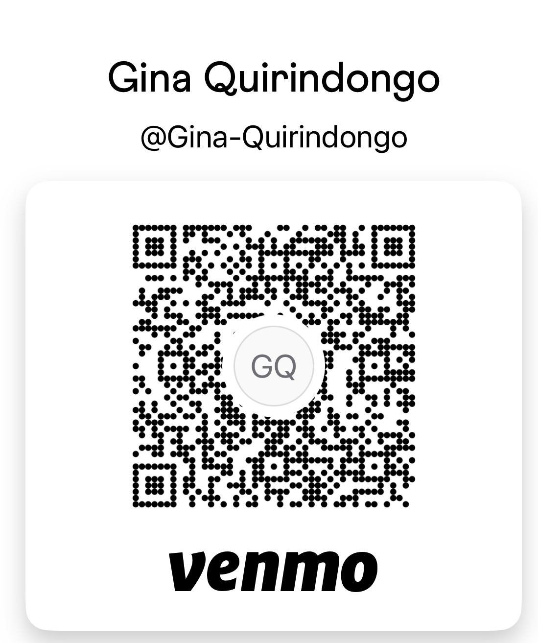 Venmo QR code for Gina Quirindongo